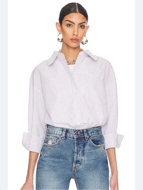 Anine Bing - Mika Shirt in White and Lavender Stripe (XS)